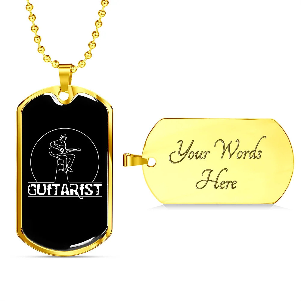 Musician Necklace Guitarist Personalized Engraved Gold Dog Tag Necklace Custom